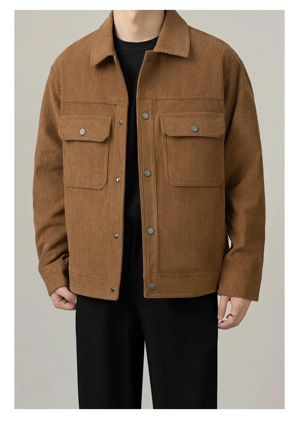 Zhou Big Front Pockets Corduroy Jacket-korean-fashion-Jacket-Zhou's Closet-OH Garments