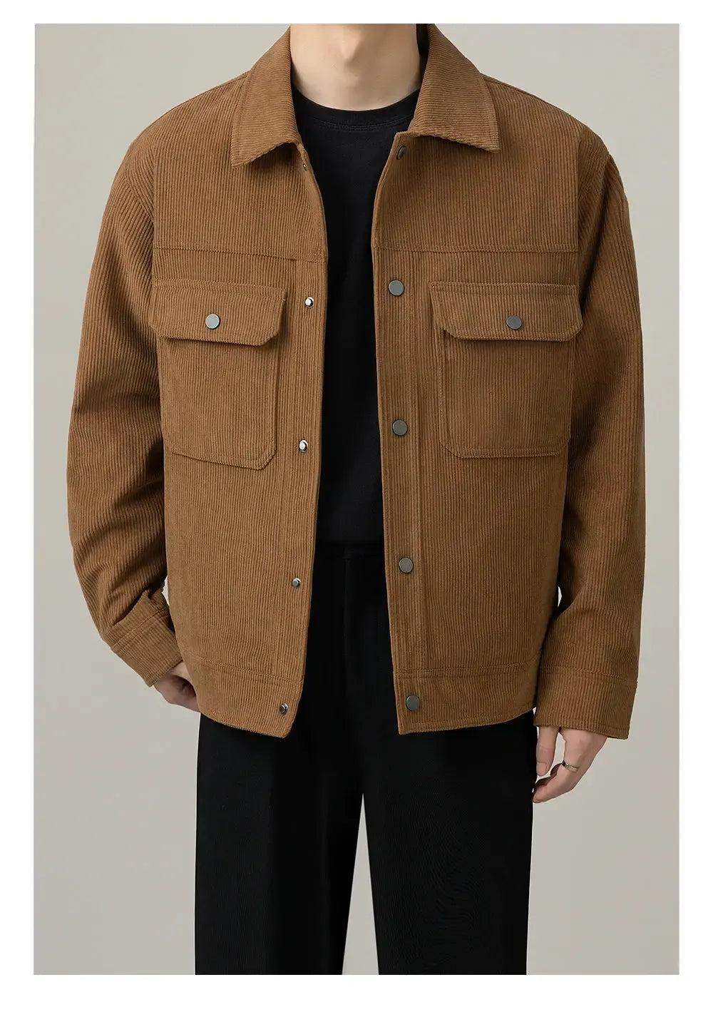 Zhou Big Front Pockets Corduroy Jacket-korean-fashion-Jacket-Zhou's Closet-OH Garments