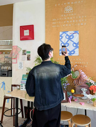 Zhou Bleach Washed Flap Pocket Denim Jacket-korean-fashion-Jacket-Zhou's Closet-OH Garments