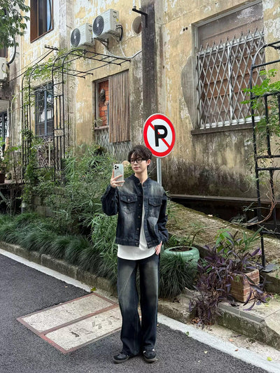 Zhou Bleach Washed Flap Pocket Denim Jacket-korean-fashion-Jacket-Zhou's Closet-OH Garments