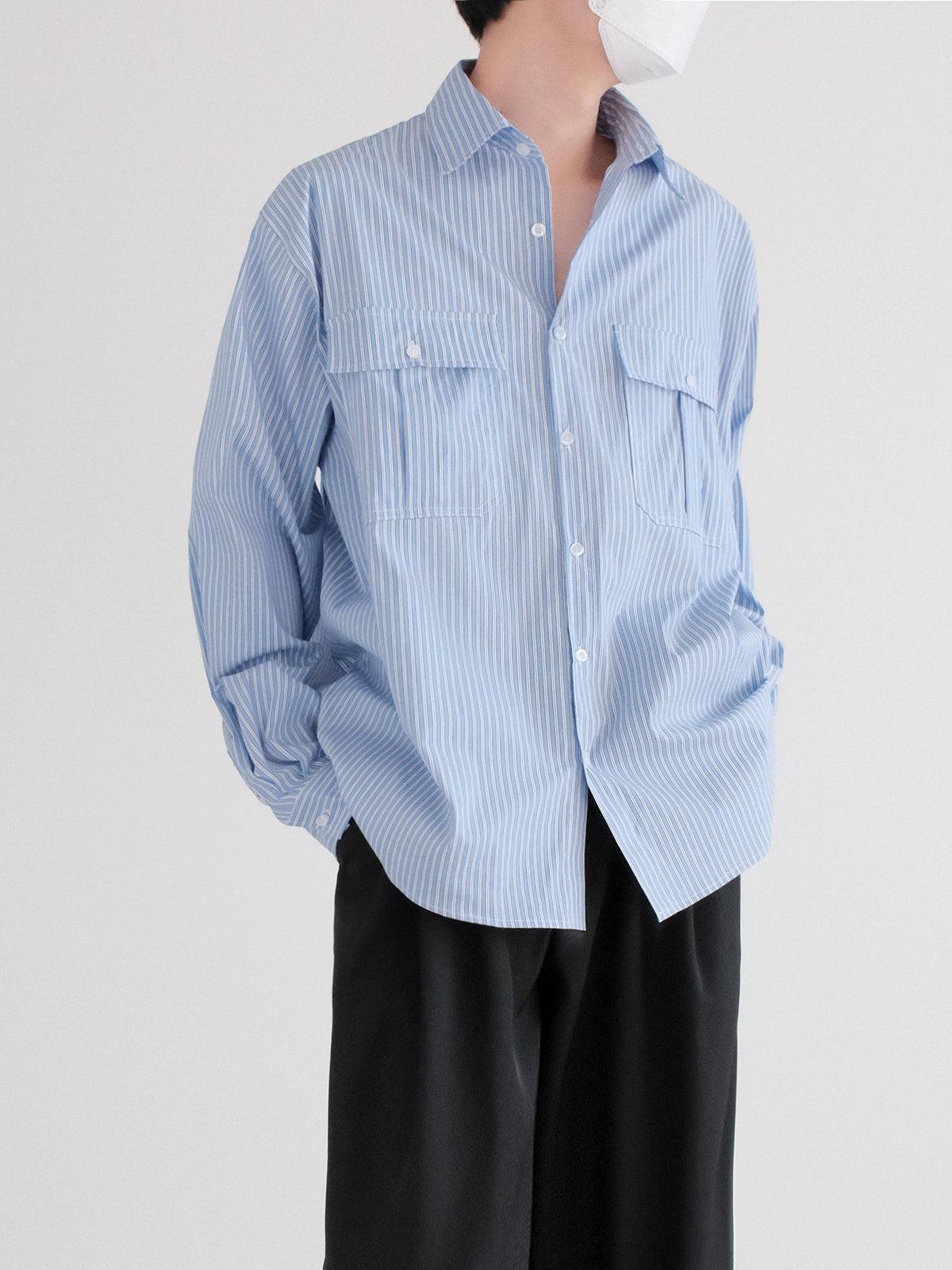 Zhou Breast Pocket Striped Shirt-korean-fashion-Shirt-Zhou's Closet-OH Garments