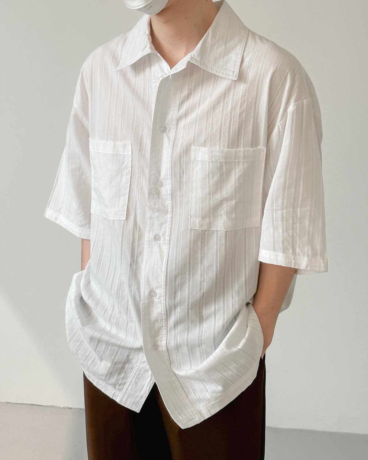 Zhou Breast Pocket Vertical Stripes Shirt-korean-fashion-Shirt-Zhou's Closet-OH Garments