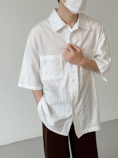 Zhou Breast Pocket Vertical Stripes Shirt-korean-fashion-Shirt-Zhou's Closet-OH Garments