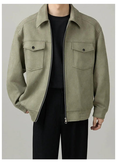 Zhou Breast Pockets Micro Suede Jacket-korean-fashion-Jacket-Zhou's Closet-OH Garments
