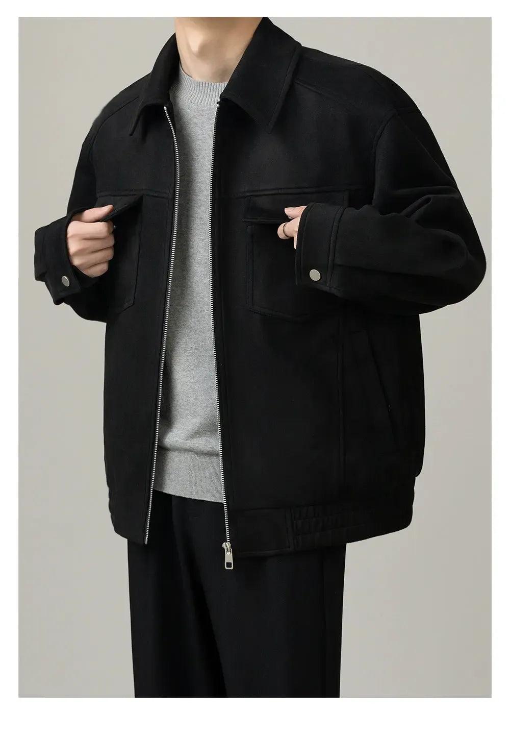 Zhou Breast Pockets Micro Suede Jacket-korean-fashion-Jacket-Zhou's Closet-OH Garments