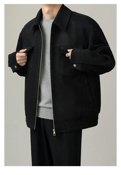 Zhou Breast Pockets Micro Suede Jacket-korean-fashion-Jacket-Zhou's Closet-OH Garments