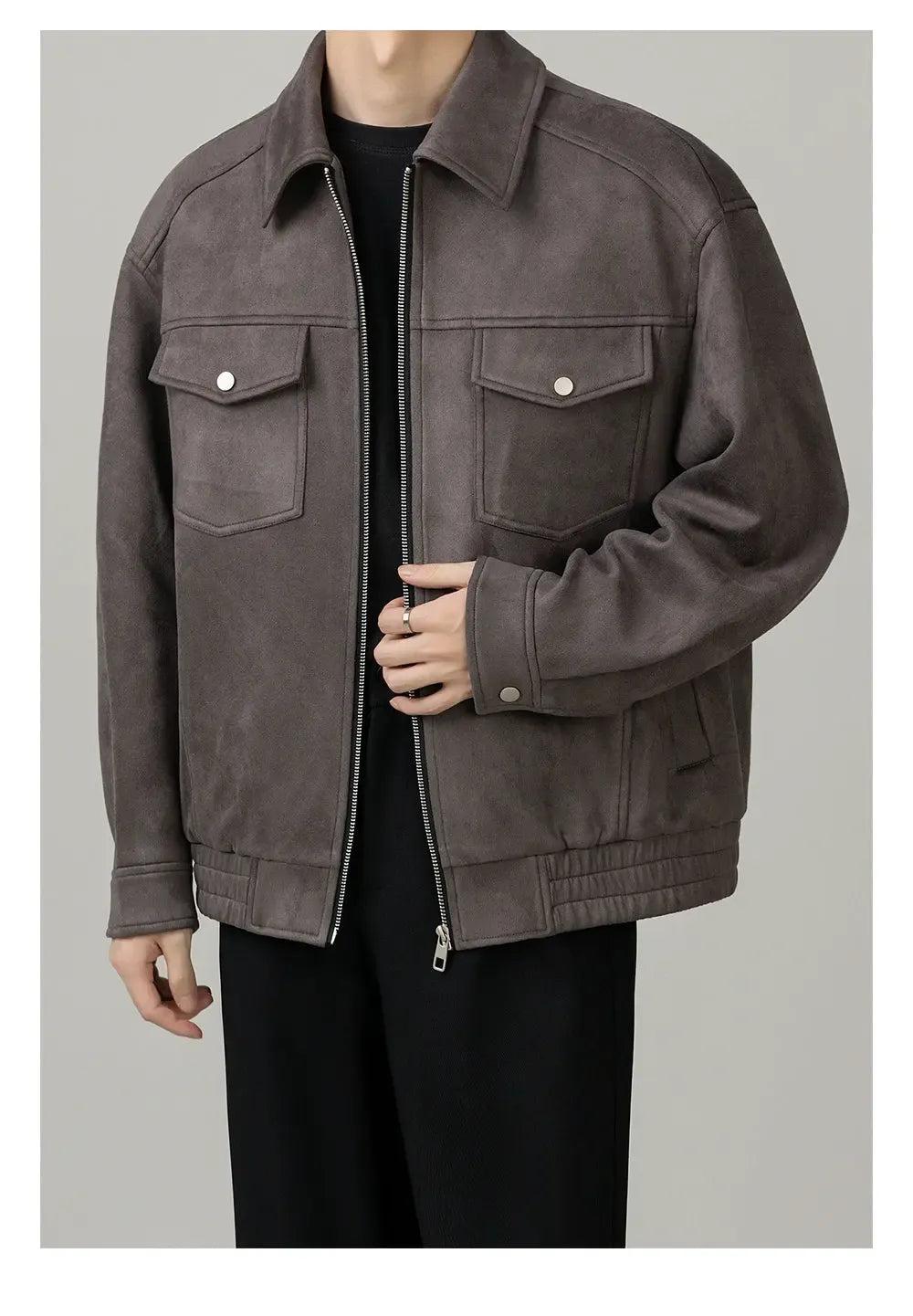 Zhou Breast Pockets Micro Suede Jacket-korean-fashion-Jacket-Zhou's Closet-OH Garments