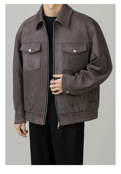 Zhou Breast Pockets Micro Suede Jacket-korean-fashion-Jacket-Zhou's Closet-OH Garments
