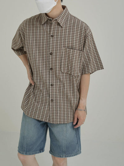 Zhou Breathable Plaid Short Sleeve Shirt-korean-fashion-Shirt-Zhou's Closet-OH Garments