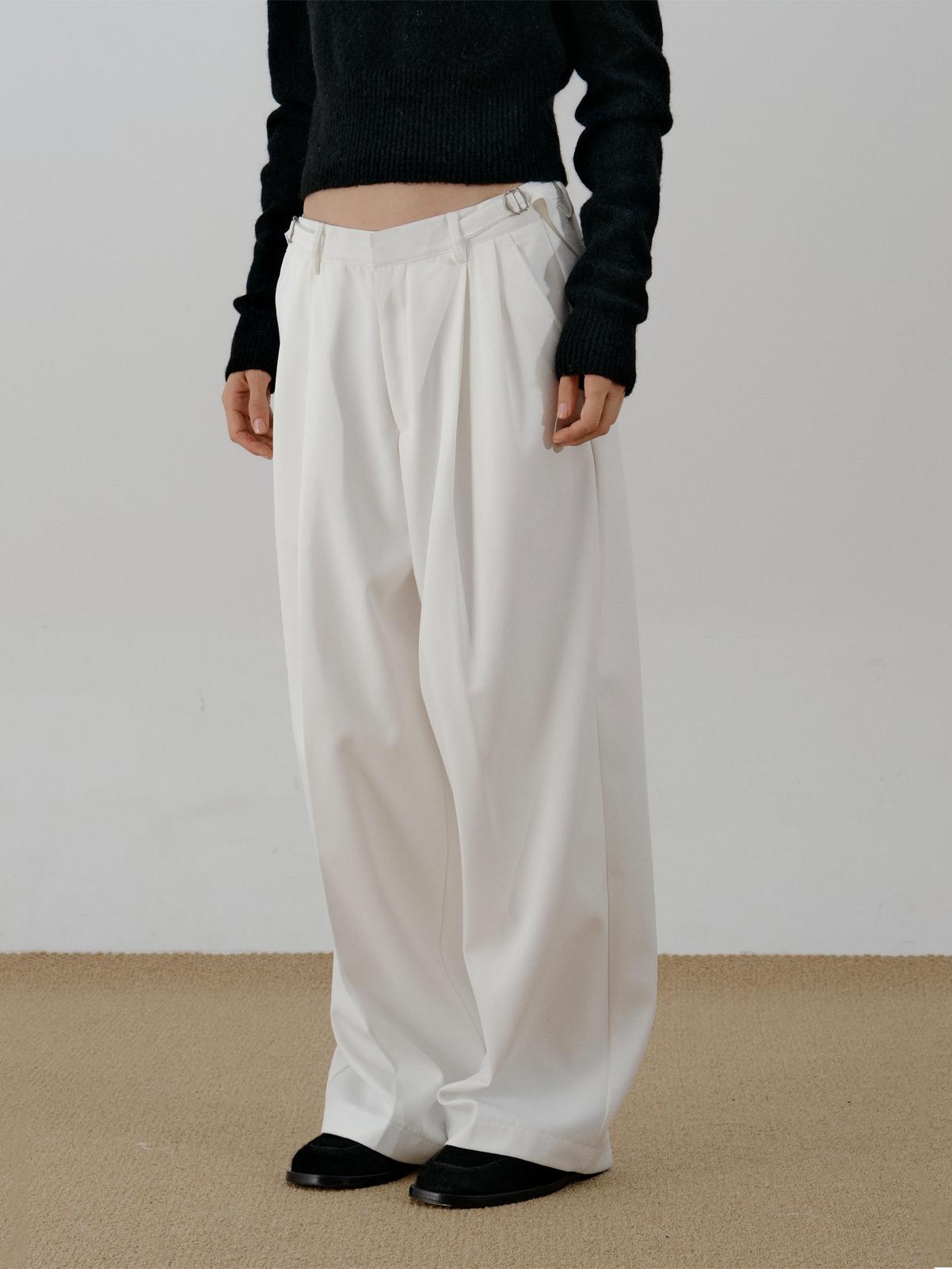 Zhou Buckled Strap Pleated Trousers-korean-fashion-Trousers-Zhou's Closet-OH Garments