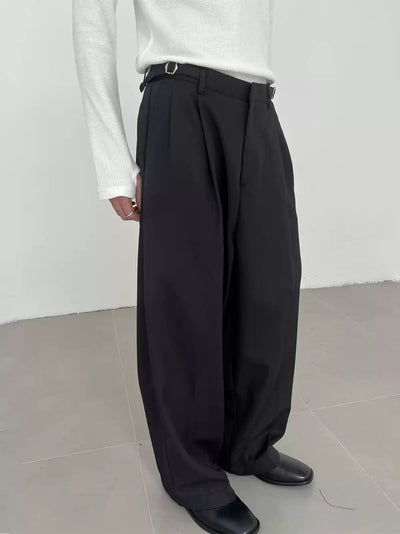 Zhou Buckled Strap Pleated Trousers-korean-fashion-Trousers-Zhou's Closet-OH Garments