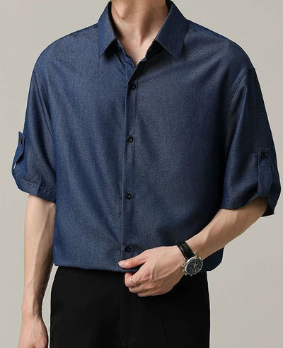 Zhou Business Casual Denim Shirt-korean-fashion-Shirt-Zhou's Closet-OH Garments