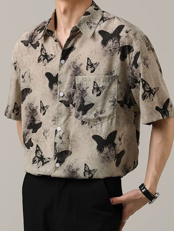 Zhou Butterfly Pattern Vintage Shirt-korean-fashion-Shirt-Zhou's Closet-OH Garments