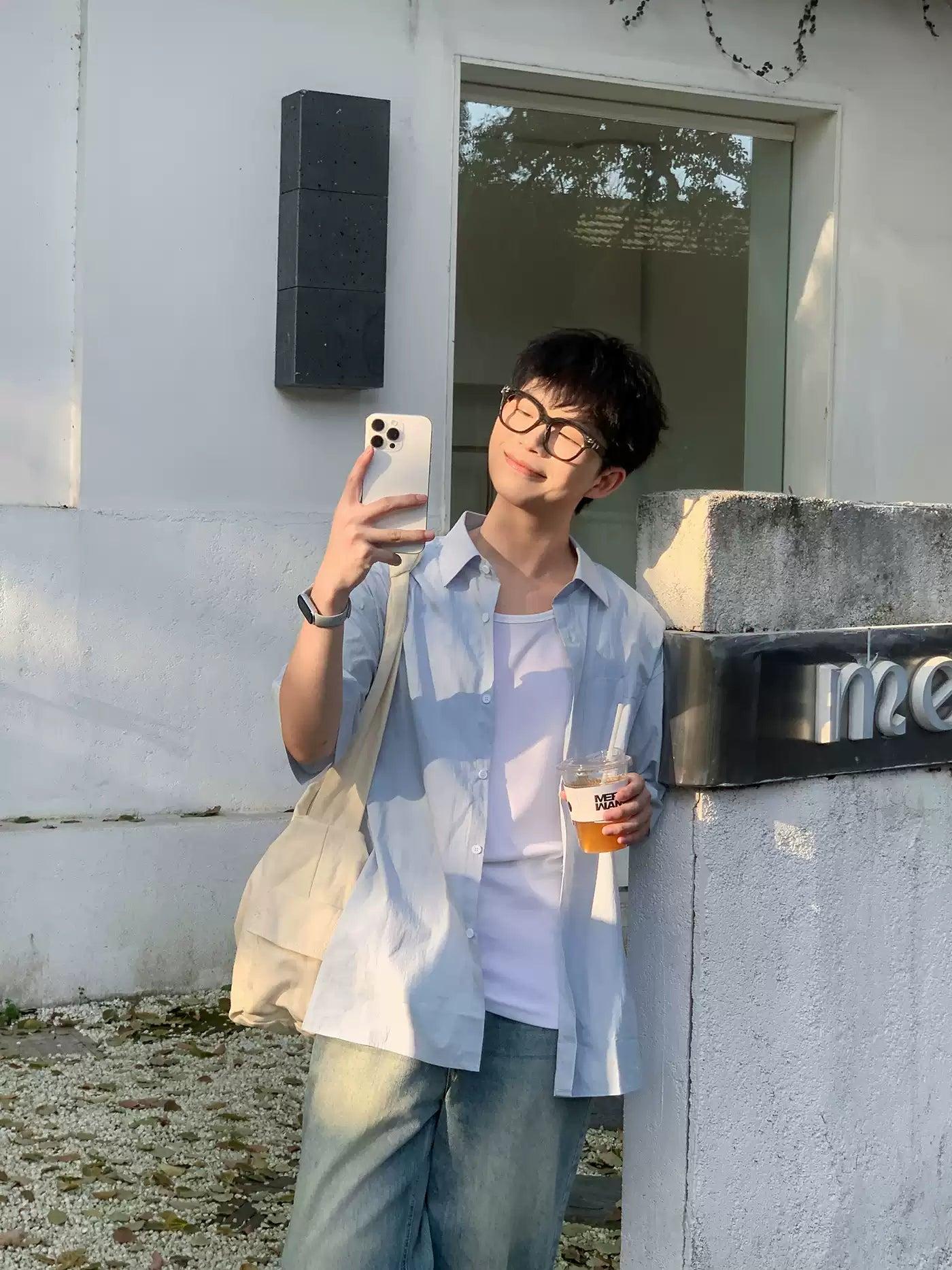 Zhou Buttoned Minimal Style Shirt-korean-fashion-Shirt-Zhou's Closet-OH Garments