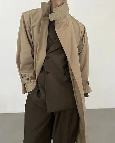 Zhou Buttoned Neck Detail Overcoat-korean-fashion-Long Coat-Zhou's Closet-OH Garments