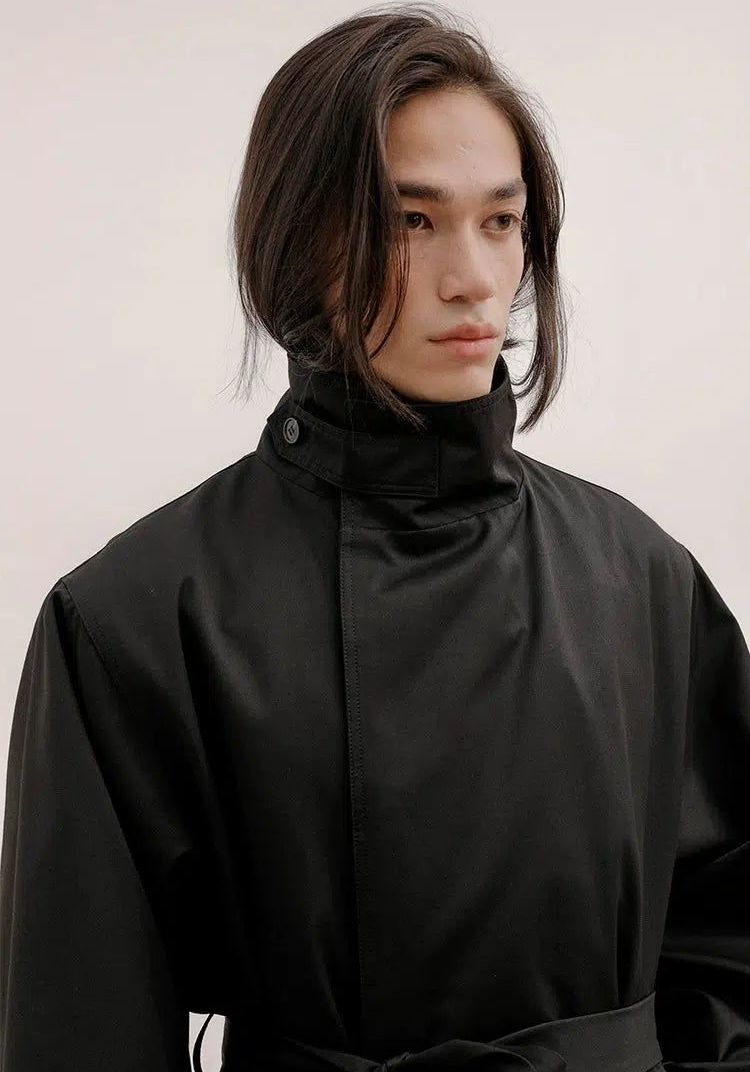 Zhou Buttoned Neck Detail Overcoat-korean-fashion-Long Coat-Zhou's Closet-OH Garments