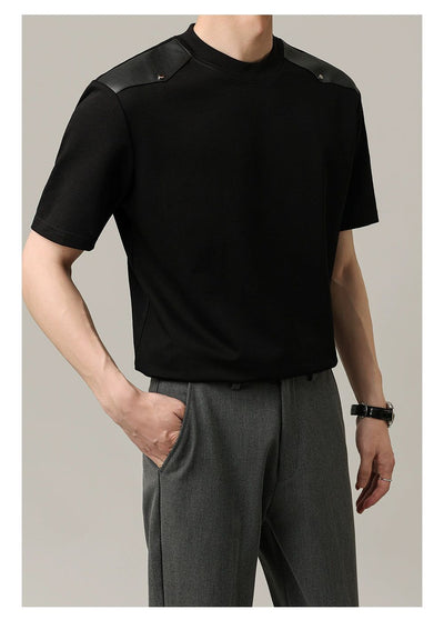 Zhou Buttoned Shoulder Pocket T-Shirt-korean-fashion-T-Shirt-Zhou's Closet-OH Garments