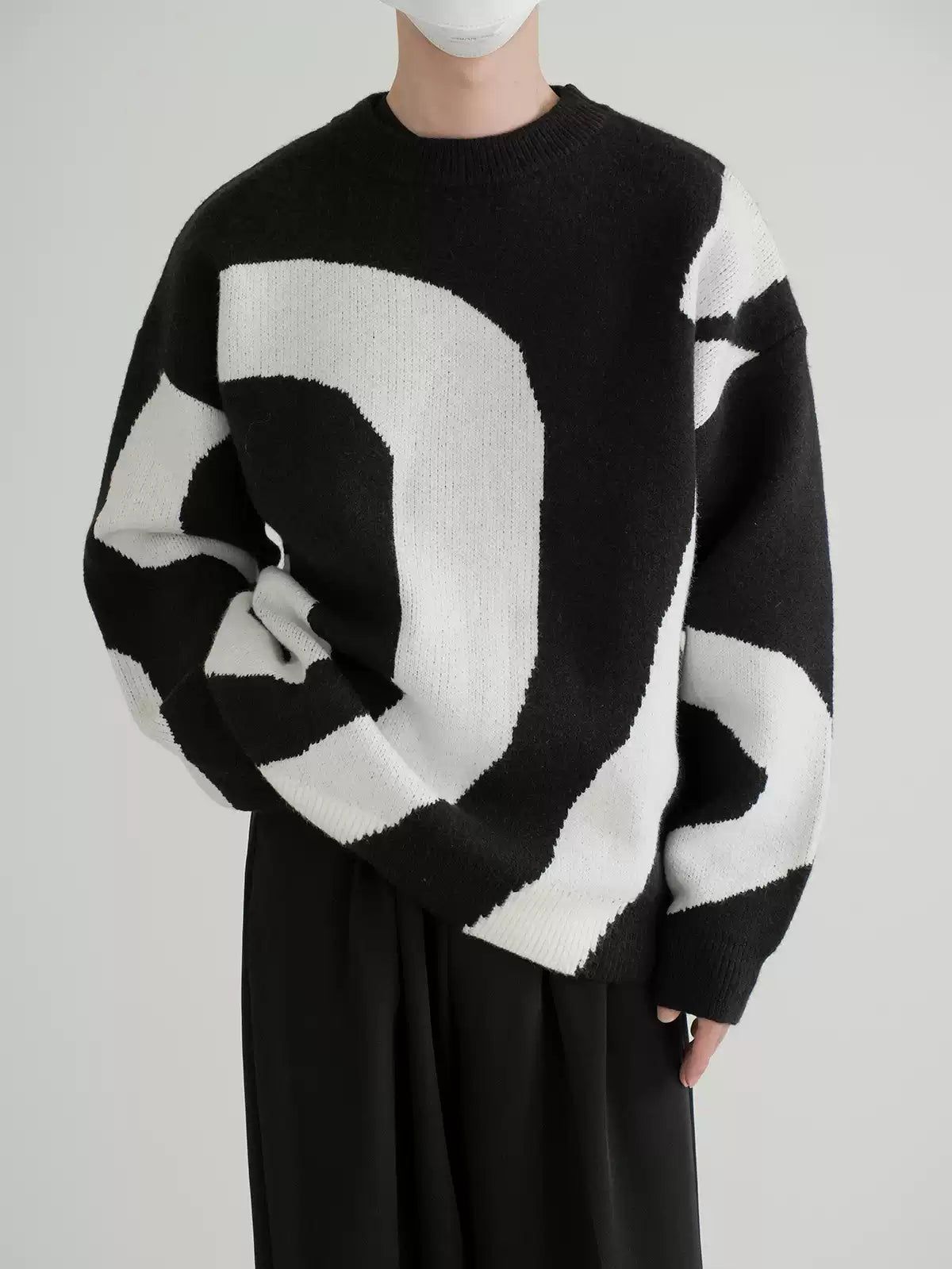 Zhou B&W Contrast Sweater-korean-fashion-Sweater-Zhou's Closet-OH Garments