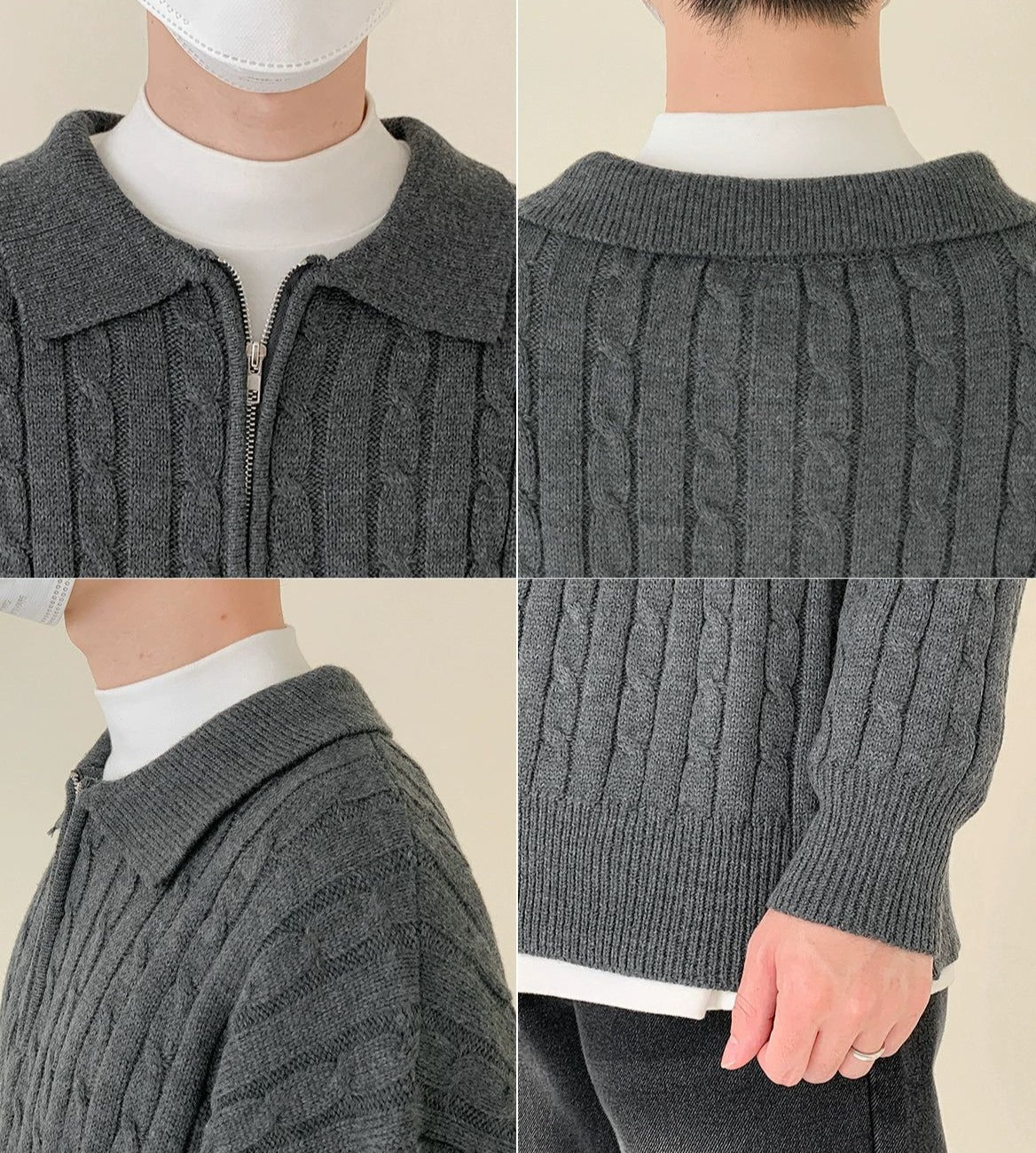 Zhou Cable-Knit Collared Sweater-korean-fashion-Sweater-Zhou's Closet-OH Garments