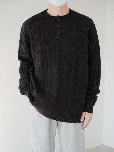 Zhou Cable Knit Half-Buttoned Sweater-korean-fashion-Sweater-Zhou's Closet-OH Garments