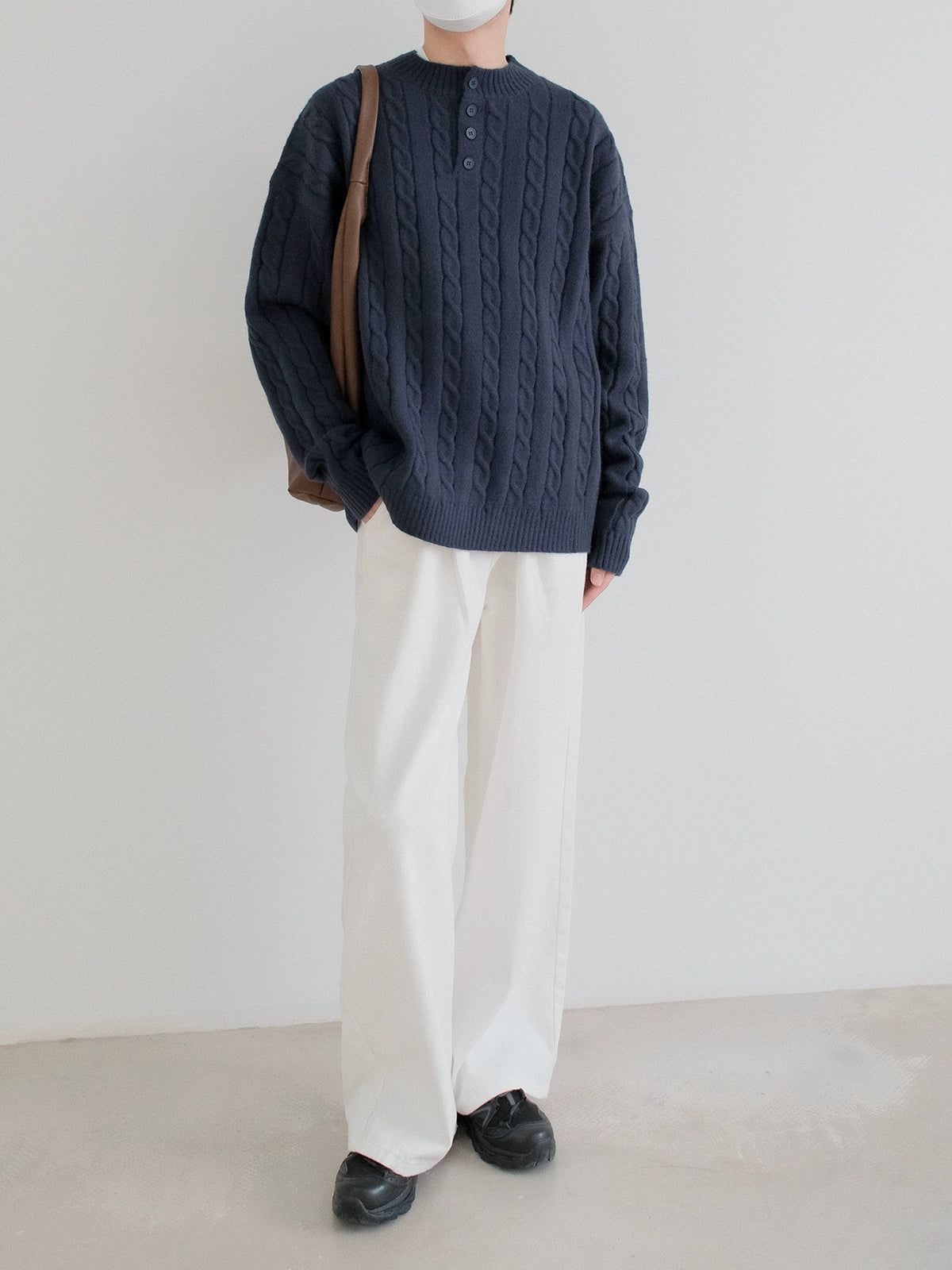 Zhou Cable Knit Half-Buttoned Sweater-korean-fashion-Sweater-Zhou's Closet-OH Garments