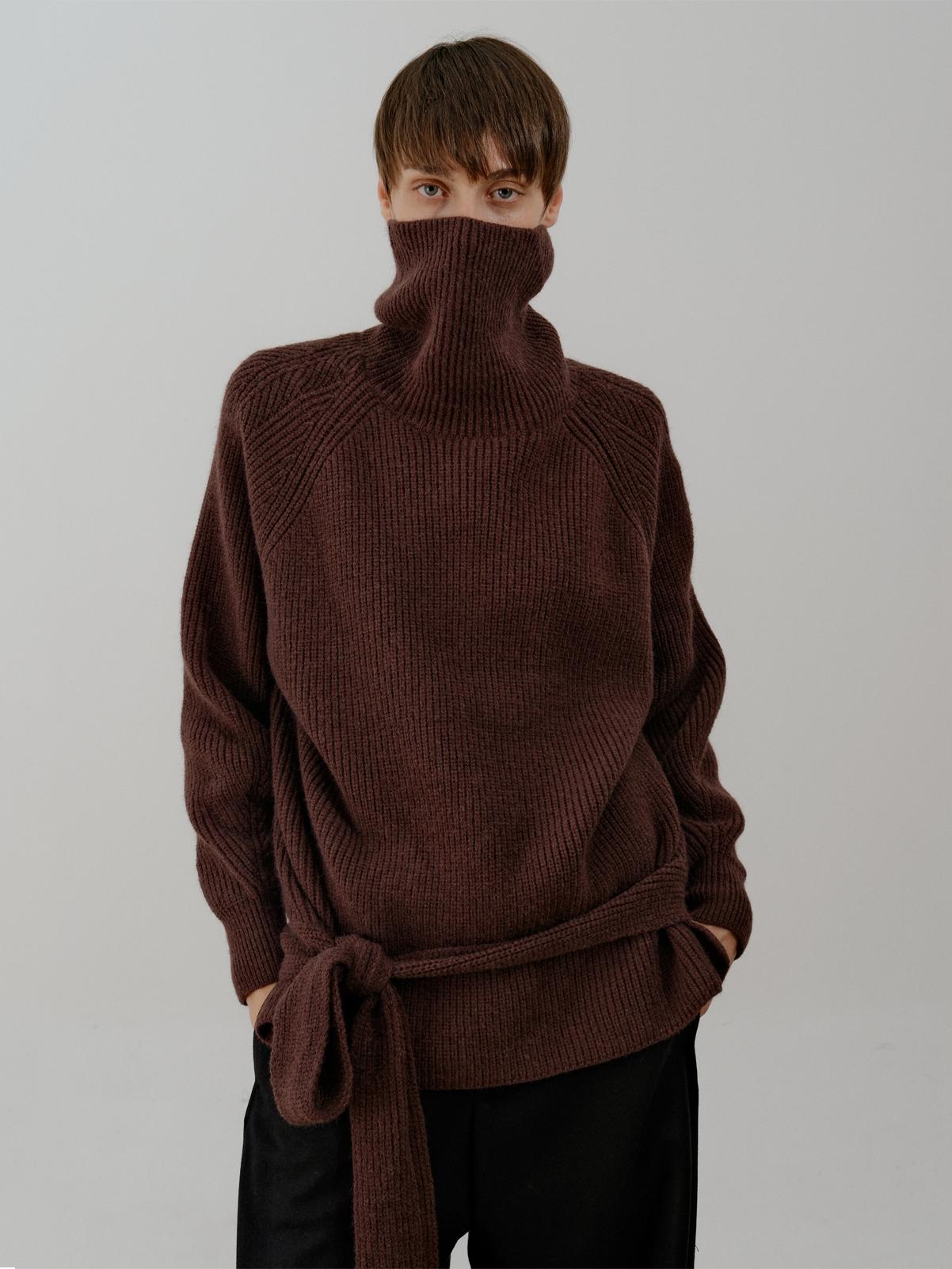 Zhou Casual Belted Knit Turtleneck-korean-fashion-Turtleneck-Zhou's Closet-OH Garments