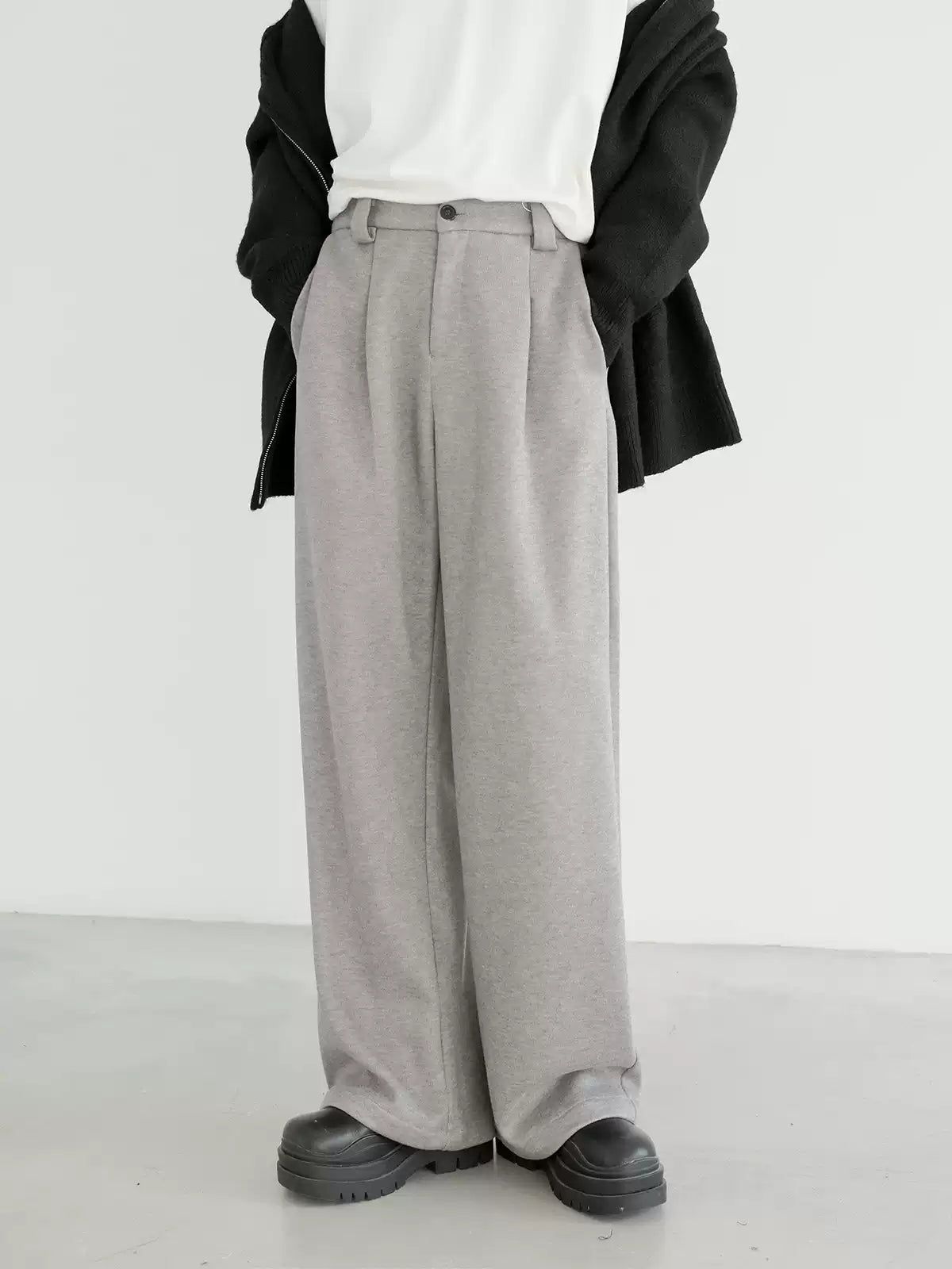 Zhou Casual Buttoned Pleats Trousers-korean-fashion-Trousers-Zhou's Closet-OH Garments