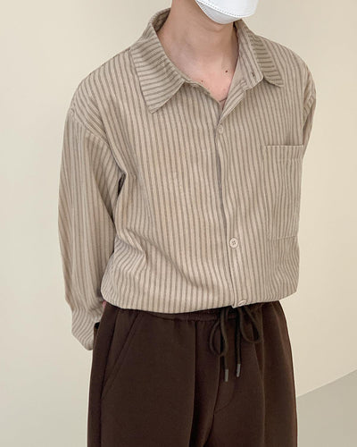 Zhou Casual Glossy Stripes Loose Shirt-korean-fashion-Shirt-Zhou's Closet-OH Garments