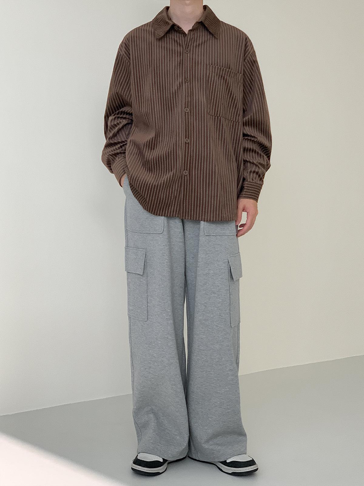 Zhou Casual Glossy Stripes Loose Shirt-korean-fashion-Shirt-Zhou's Closet-OH Garments