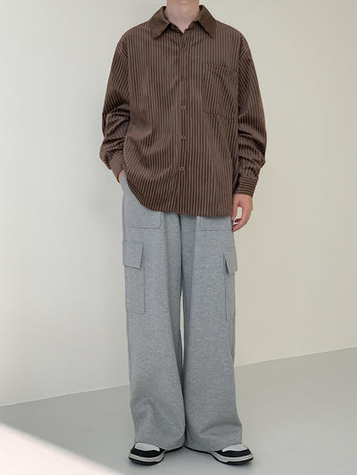 Zhou Casual Glossy Stripes Loose Shirt-korean-fashion-Shirt-Zhou's Closet-OH Garments