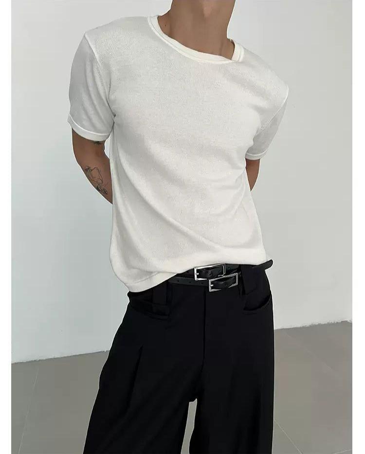 Zhou Casual Plain Knitted T-Shirt-korean-fashion-T-Shirt-Zhou's Closet-OH Garments