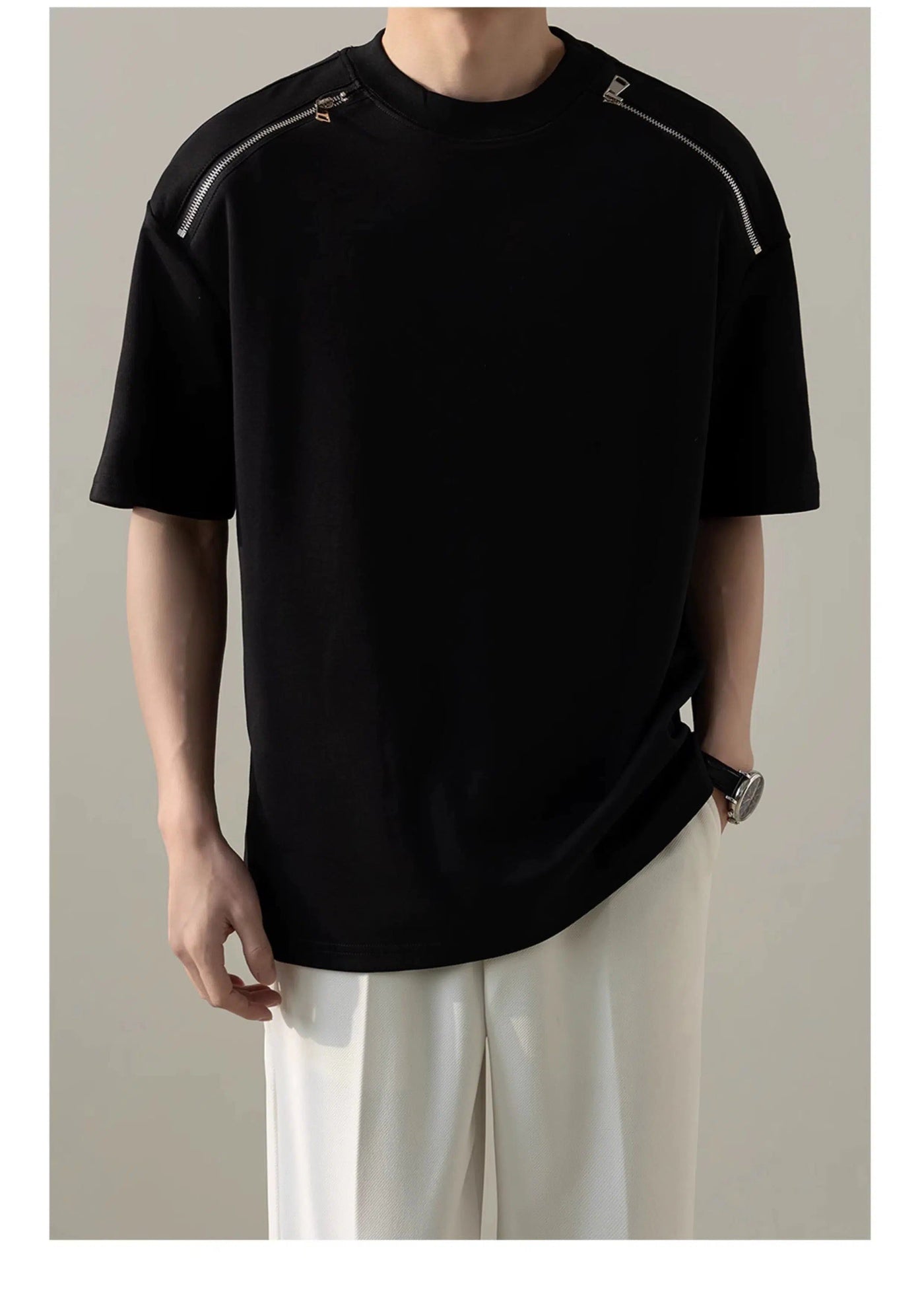 Zhou Casual Side Zipped T-Shirt-korean-fashion-T-Shirt-Zhou's Closet-OH Garments