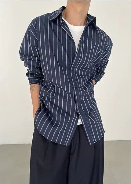 Zhou Casual Striped and Buttoned Shirt-korean-fashion-Shirt-Zhou's Closet-OH Garments