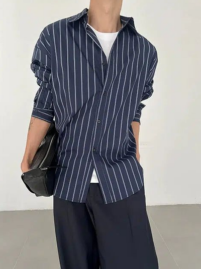 Zhou Casual Striped and Buttoned Shirt-korean-fashion-Shirt-Zhou's Closet-OH Garments