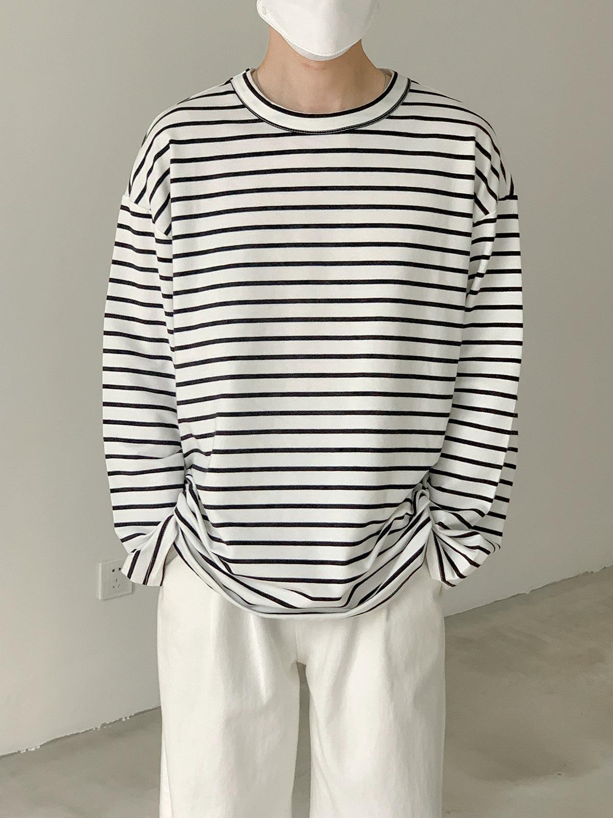 Zhou Casual Striped Print Long Sleeve T-Shirt-korean-fashion-T-Shirt-Zhou's Closet-OH Garments