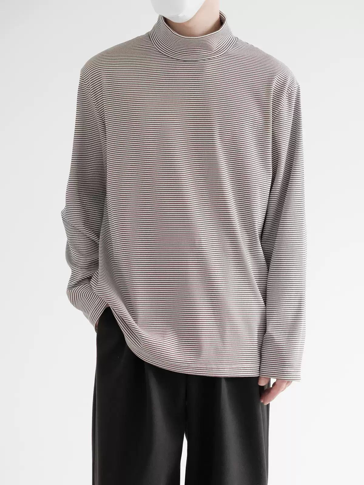 Zhou Casual Thin Striped Mockneck-korean-fashion-Mockneck-Zhou's Closet-OH Garments