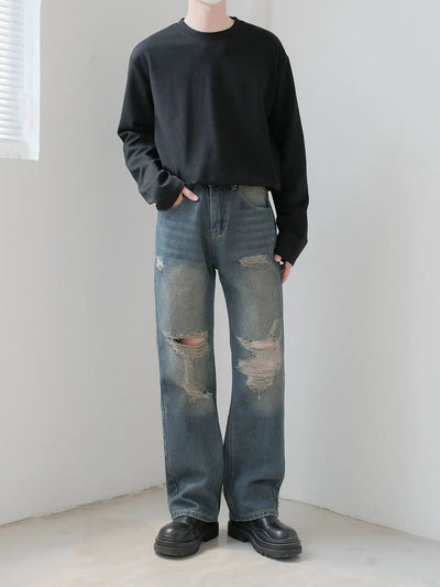 Zhou Cat Whiskers Ripped Fit Jeans-korean-fashion-Jeans-Zhou's Closet-OH Garments