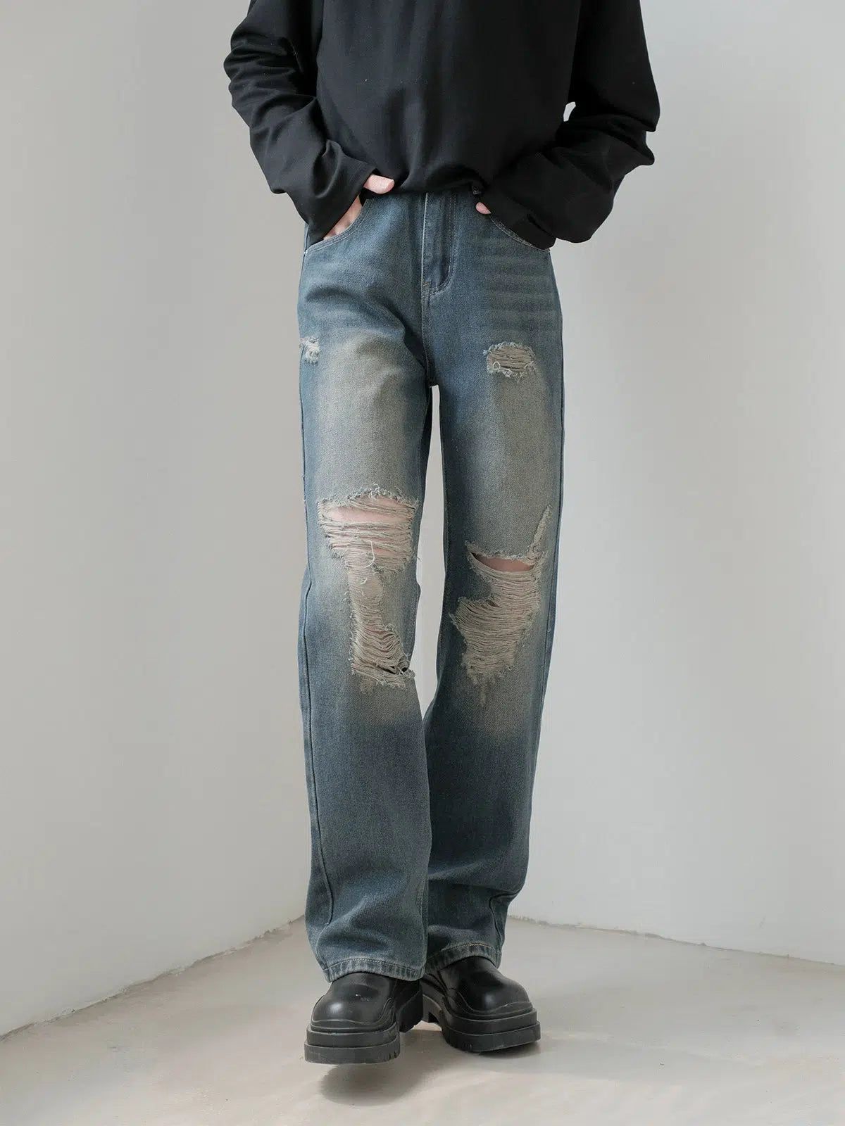 Zhou Cat Whiskers Ripped Fit Jeans-korean-fashion-Jeans-Zhou's Closet-OH Garments