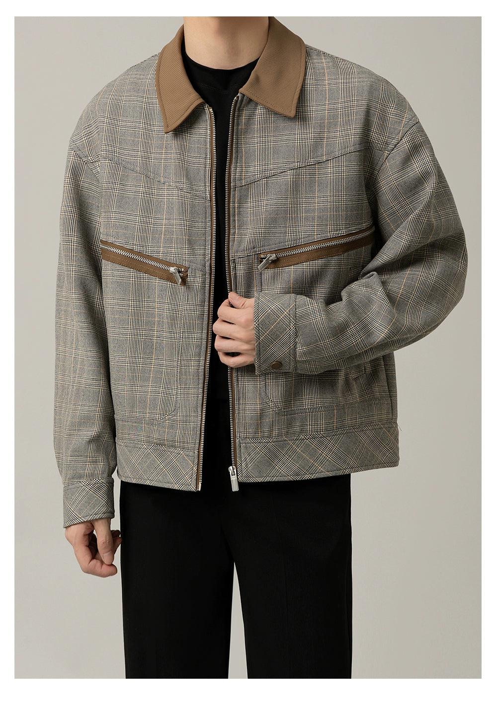 Zhou Check Zipped Jacket-korean-fashion-Jacket-Zhou's Closet-OH Garments