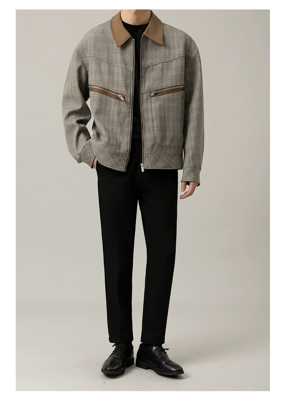 Zhou Check Zipped Jacket-korean-fashion-Jacket-Zhou's Closet-OH Garments