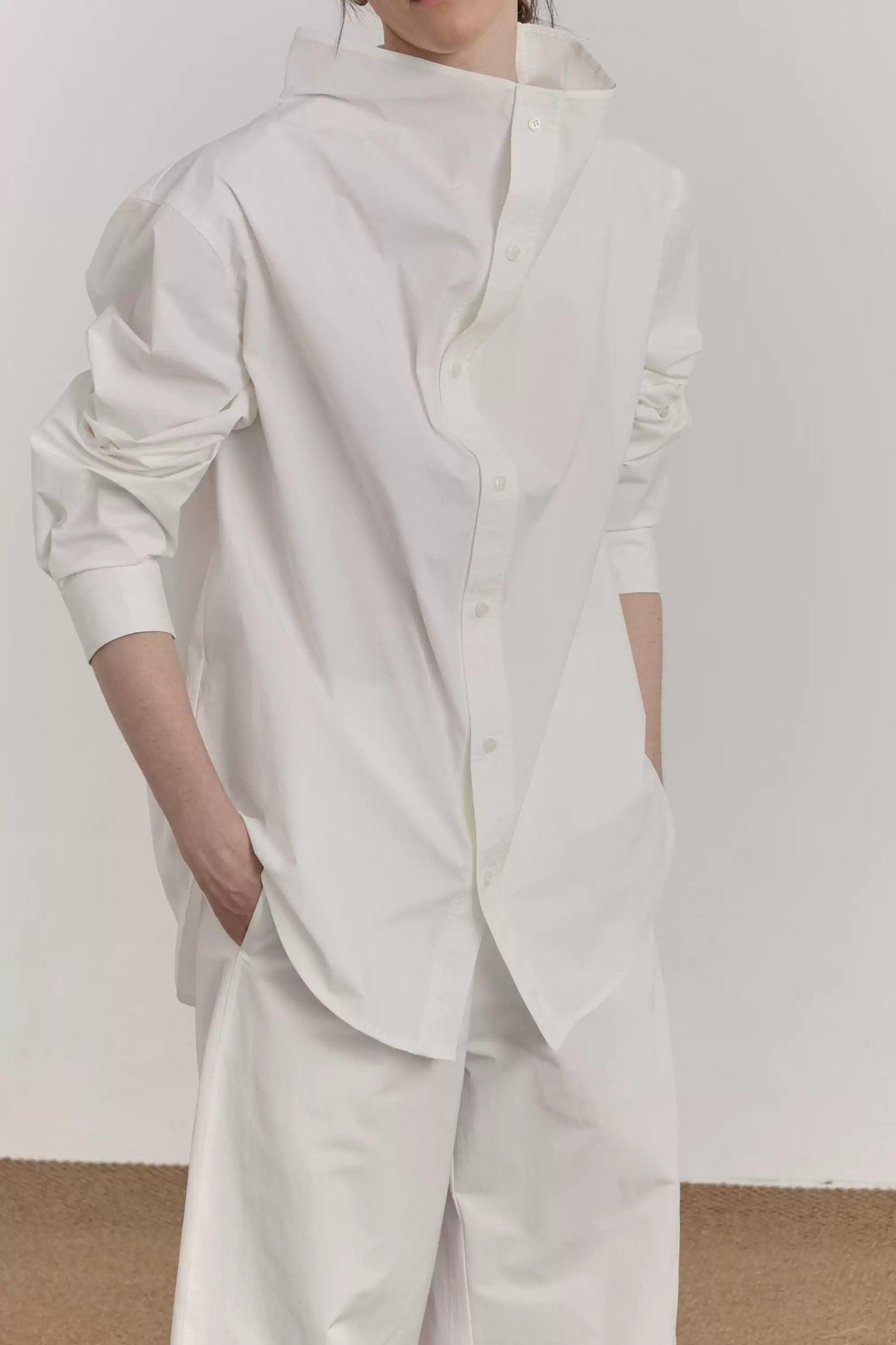 Zhou Chic Funnel Neck L/S Shirt-korean-fashion-Shirt-Zhou's Closet-OH Garments