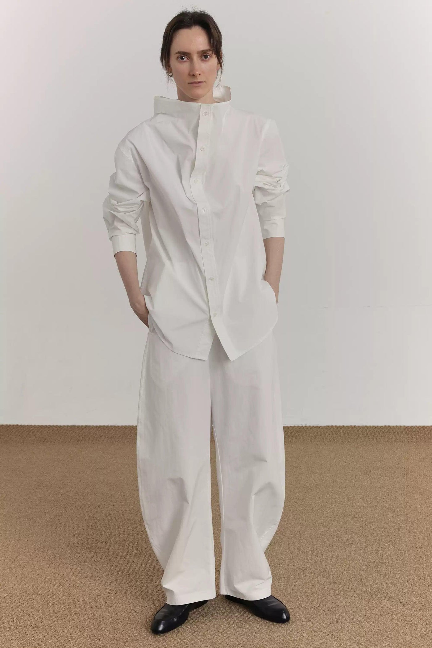 Zhou Chic Funnel Neck L/S Shirt-korean-fashion-Shirt-Zhou's Closet-OH Garments