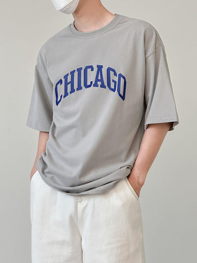 Zhou Chicago Text Casual T-Shirt-korean-fashion-T-Shirt-Zhou's Closet-OH Garments