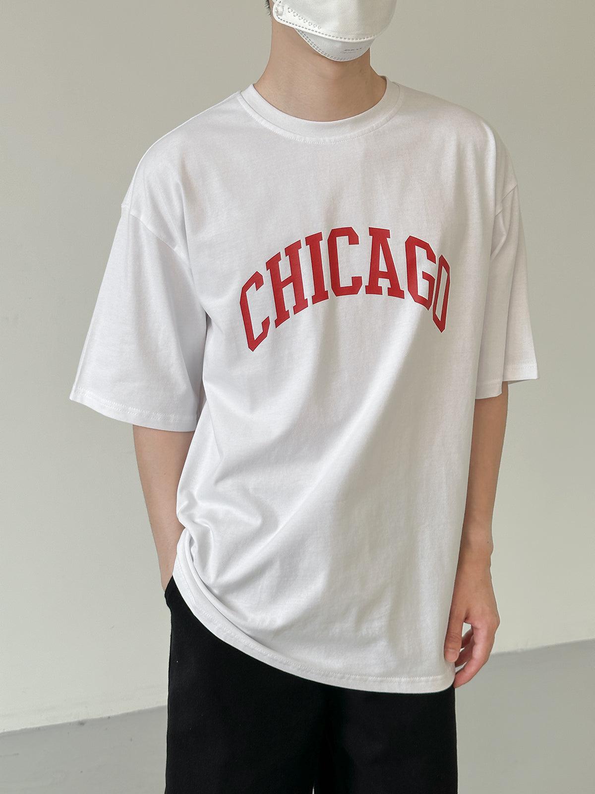 Zhou Chicago Text Casual T-Shirt-korean-fashion-T-Shirt-Zhou's Closet-OH Garments