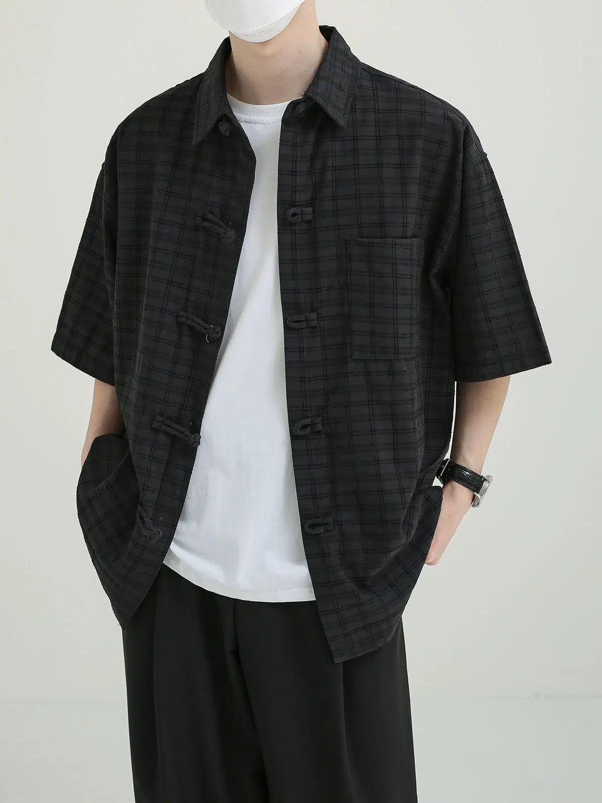 Zhou Chinese Button Plaid Shirt-korean-fashion-Shirt-Zhou's Closet-OH Garments