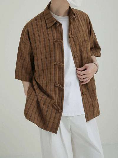 Zhou Chinese Button Plaid Shirt-korean-fashion-Shirt-Zhou's Closet-OH Garments