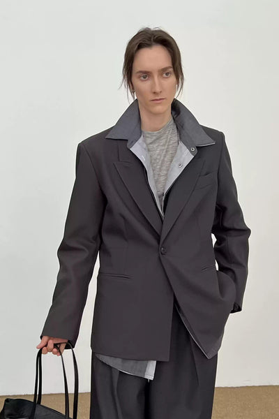 Zhou Classic One-Button Lapel Blazer-korean-fashion-Blazer-Zhou's Closet-OH Garments