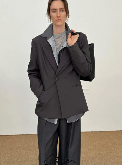 Zhou Classic One-Button Lapel Blazer-korean-fashion-Blazer-Zhou's Closet-OH Garments