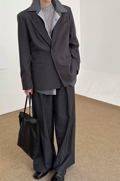 Zhou Classic One-Button Lapel Blazer-korean-fashion-Blazer-Zhou's Closet-OH Garments