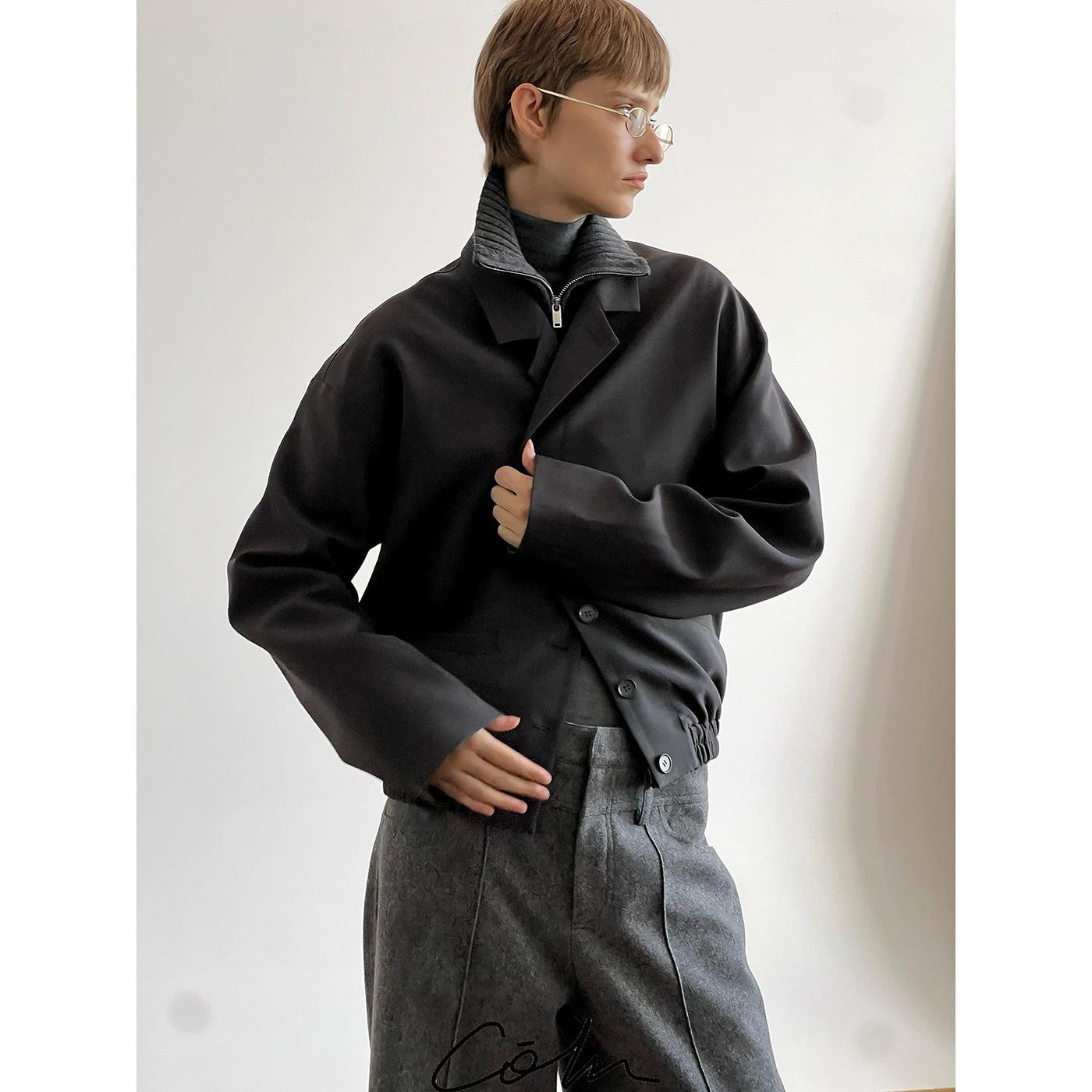 Zhou Clean Fit Ruched Hem Blazer-korean-fashion-Blazer-Zhou's Closet-OH Garments